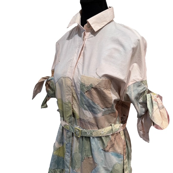 Zara ZW Collection Printed Shirt Dress Belted Button Front Size Medium - Picture 8 of 13